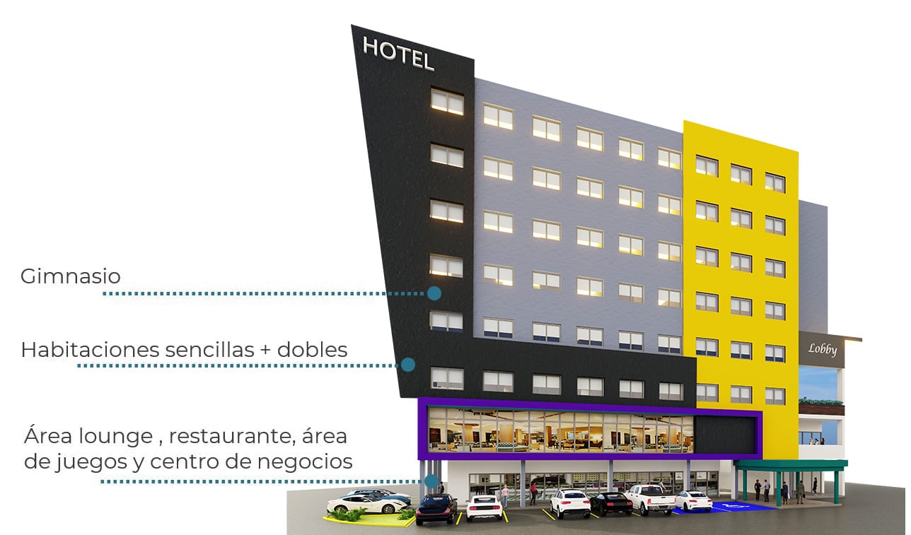 Render del hotel del proyecto